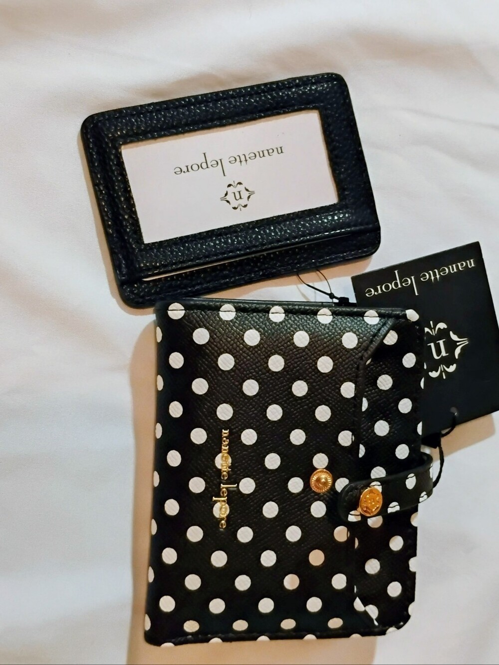 Nanette Lepore Black and White Polka Dot Zip Wallet with Card Holder